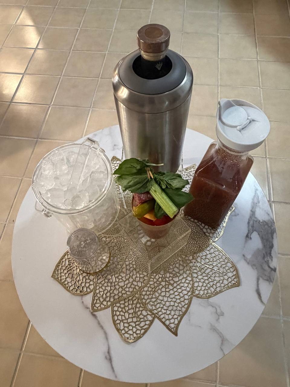 Bloody Mary concierge setup prepared for charter guests