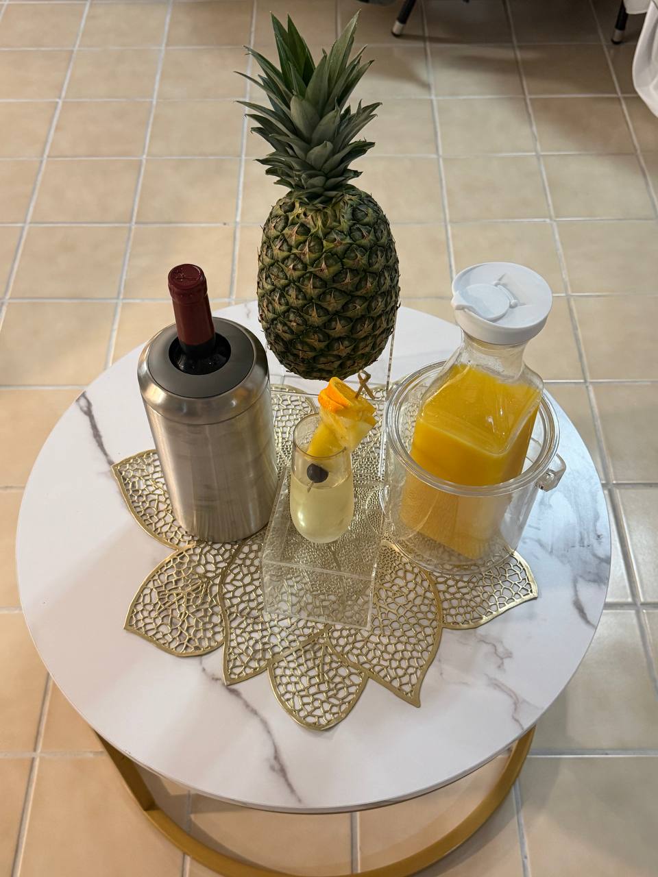 Mimosa concierge setup prepared for charter guests